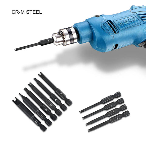 Premium Pro Grade Heavy Duty Spanner Bit Set With Magnetic Snake Eye Security Screwdriver Rugged Chrome Molybdenum Steel Hardcore Driver Tools For Bike Maintenance Comes With Sturdy Plastic Case, showing CR-M steel bits and a drill.