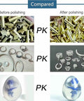 Side-by-side comparison of jewelry before and after polishing using Heavy Duty 3.5L Vibratory Tumbler Polisher.