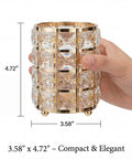 Crystal Pen Holder For Desk With Gold And Silver Metal Base, hand holding sleek compact organizer, glam desk accessory