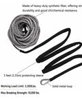 Three Sixteenth Inch By Fifty Feet Synthetic Winch Rope 8350 Lb Capacity With Hook And Stopper For ATV UTV Gray Poly Rope