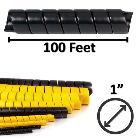 1 Inch Heavy Duty Spiral Wrap Cable Sleeve Hose Protector, HDPE Flexible Black Plastic Shield, 100 Feet of Durable Cable Protection