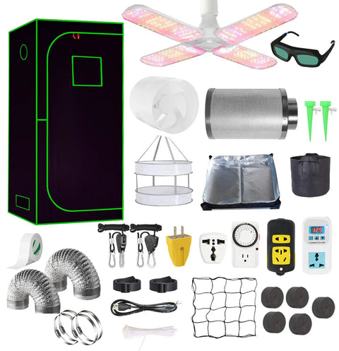 Plug-And-Grow All-In-One Indoor Grow Tent Kit With Carbon Filter, 48x48x80 Inch, Mylar Tent, LED Light, Fan, Hydroponics Accessories
