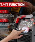Plasma Cutter 55 Amp With Non Touch Pilot Arc And Large LED Display Pro Grade Dual Voltage 110 To 220 Volt IGBT Inverter with touch interface showing 2T and 4T modes.