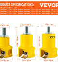 Three yellow tenon cutters with product specifications, including various diameters and heights, showcasing versatile design.