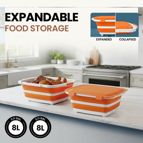 Two Pack 8L Collapsible BBQ Prep Tub With Upgraded Locking Lid Multifunction Camping Cutting Board And Meat Storage Container