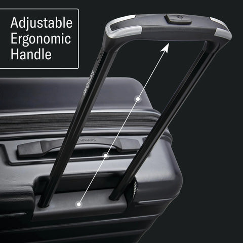 Samsonite Omni 2 hardside luggage close-up of adjustable ergonomic handle in Lagoon Blue
