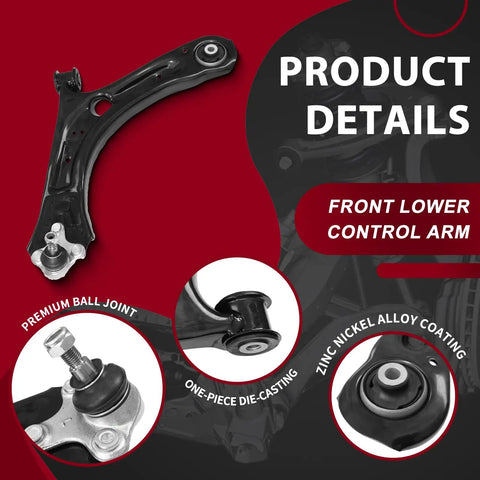 Frenzybro Front Lower Left Control Arm With Ball Joint Kit Fits 2012 To 2021 Volkswagen Passat, black steel arm detail