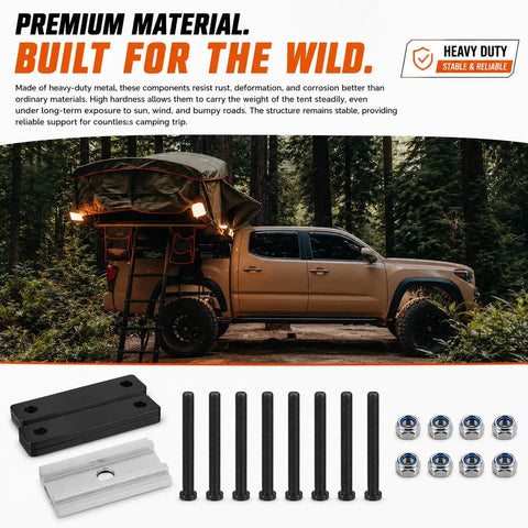 Complete 28 Piece Rooftop Tent Mounting Hardware Kit With Four 6mm Thick Steel Mending Plates Eight Bolts Eight Lock Nuts And Eight Aluminum T Slot Plates Black For Heavy Duty Roof Rack Install Easy Install No Sweat, rooftop tent setup with bolts and lock nuts