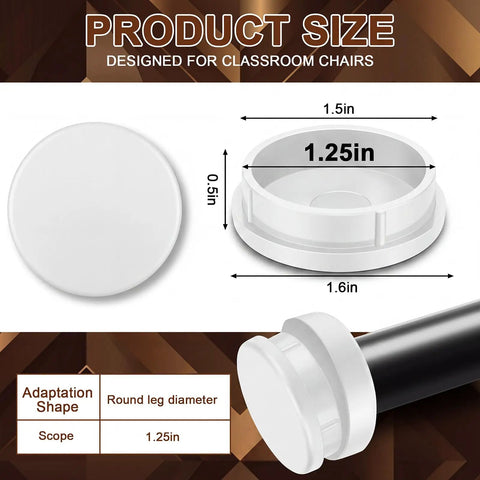 Diagram showing dimensions of 48 Pack 1-1/4 Inch Wrought Iron Chair Leg Caps Tough As Nails Heavy Duty Nylon Furniture Pads