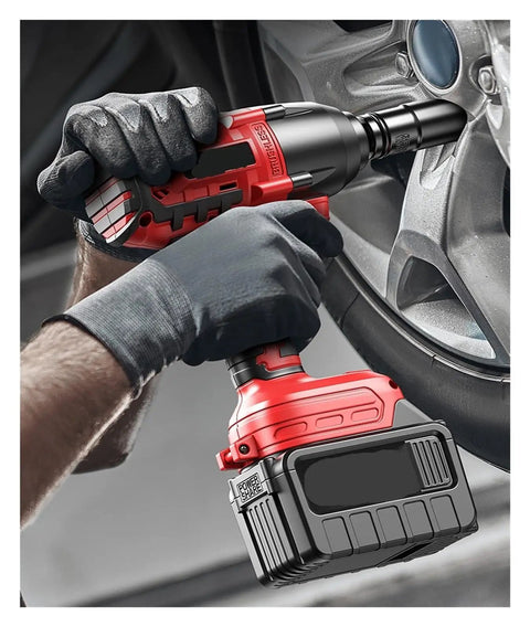 Gangsuqd Brushless Cordless Impact Wrench With High Torque For Car Repair And Home Use, being used to loosen wheel bolts.