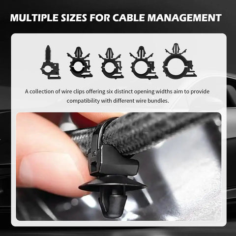 130 Piece Wire Loom Clips Kit With Five Sizes Universal Auto Wiring Harness Clips detail showing multiple clip sizes in use