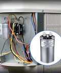 Close-up view of 60/5 MFD Run Capacitor For AC Motors And HVAC Systems 370 To 440V CBB65 Direct Replacement in HVAC setup
