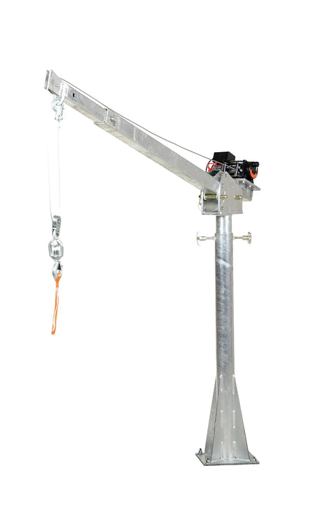 Heavy Duty DC Powered Jib Crane With Hassle Free Cable Winch, 2000 Lb Capacity Telescoping Boom Extends 4 To 7 Feet, Rock Solid Galvanized Steel Frame.