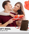 Couple exchanging gift with Slim Pop Up Card Holder Wallet For Men With RFID Blocking Aluminum Build displayed on the side
