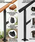 Sturdy Metal Wood Grain Handrail For 3 Step Outdoor Stairs Built Tough For Elderly Grip Help And Fall Prevention Zero Sweat Diy Mounting For Back Porch showing premium craftsmanship features.
