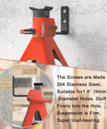 lcusepu 6-pack jack stand wall mount organizer; red jack stand mounted on a black metal wall bracket for hanging car jacks