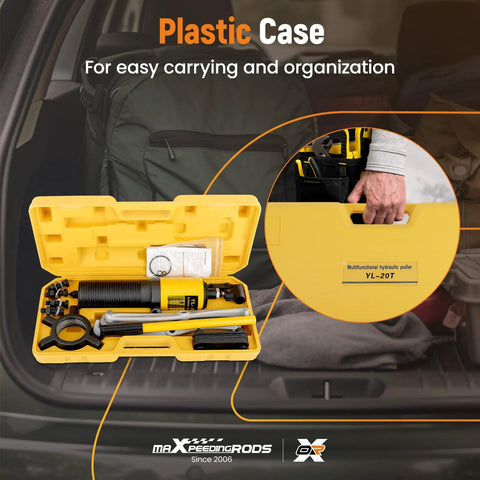 20T Hydraulic Gear Puller Kit With 2 Or 3 Jaw Puller in yellow plastic case, for industrial maintenance and machinery repair