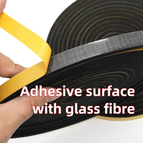 Top Shelf No Sweat Self Adhesive Foam Seal Strips For Windows And Doors, showing adhesive surface with glass fibre.