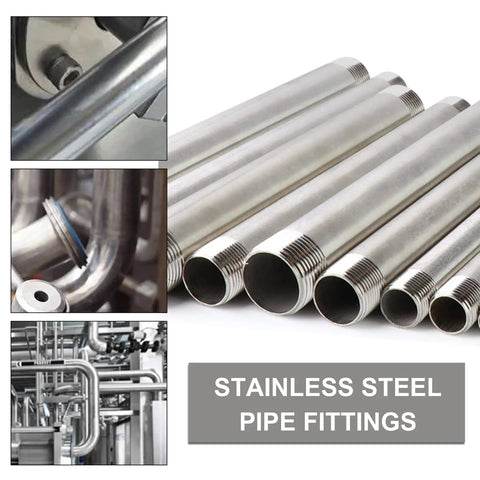 Stainless Steel 304 Nipple Pipe Fittings Three Eighths Inch Male NPT To Three Eighths Inch Male NPT Two Inch Length, corrosion-resistant.