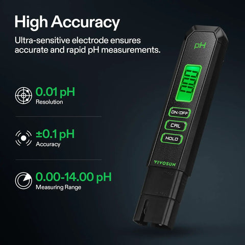 Digital pH Meter With 0.01 Accuracy Pen Tester For Water And Hydroponics, Auto Temperature Compensation, Easy Hold Function, Ultra-Sensitive Electrode, Dialed-In Readings For Precise, Consistent pH Checks, black pen style