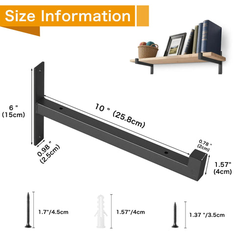 Beefy 6 Pack Shelf Brackets 10 Inch Wall Mounted T Shaped Industrial Metal Shelving Supports With Lip Black Finish size info