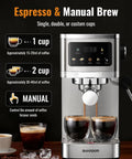 Pro 20 Bar Espresso Machine With Milk Frother And Touchscreen Brew Cafe Quality Cappuccinos And Lattes, front view