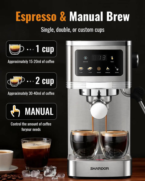 Pro 20 Bar Espresso Machine With Milk Frother And Touchscreen Brew Cafe Quality Cappuccinos And Lattes, front view