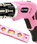 Pink Cordless Electric Screwdriver Set Rechargeable For Women With LED Light Pivotal Handle Fold Out Bits Magnetic Bubble Level