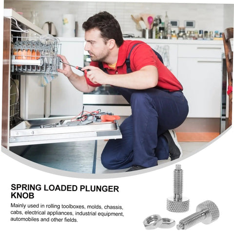 Pack Of Two Stainless Steel Retractable Spring Plungers With Knurled Handle Indexing Pin Lockout Pin For Rolling Toolboxes And Shop Equipment No Fuss Installation Hella Durable Build used in toolbox installation.
