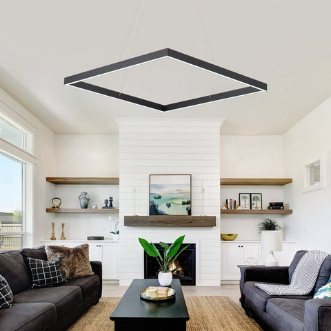 Sleek Black Square Chandelier With Up Light And Down Light for Kitchen Island and Dining Room in modern living room