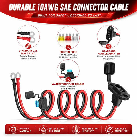 O Ring Connector Quick Connect Cable 2Ft 10AWG Heavy Duty Battery Extension For Solar Panel Power Waterproof Plug Motorcycle Charging Port