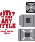 Deluxe Drill Press Table With Precision Tilt Adjustable Fence System Aluminum Hold Downs Flip Stop And Mounting Hardware graphics