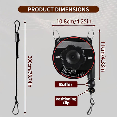 Universal EV Charger Retractable Cord Reel dimensions, 10.8cm x 11cm, includes positioning clip and buffer for secure storage.