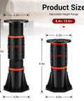 Heavy Duty Adjustable Bed Support Legs 4 Pack 8.4 To 13.5 Inches Holds 4400 Pounds Each showing size details and adjustable features.