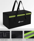 Heavy Duty Fireproof Lithium Battery Safe For 200 Ah E Bike Packs With Rock Solid Heat Shield And Waterproof Cover in black with double zipper and reinforced webbing.