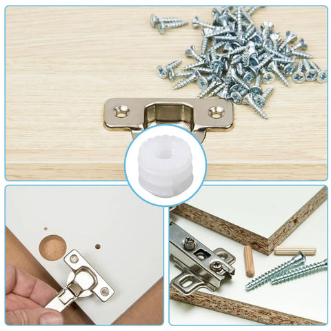 30 Piece Furniture Fasteners Kit With Plastic Hinge Dowels And Stainless Steel Screws For Cabinet Door Repair And Drawer Fix