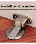 Gold Invisible Magnetic Door Stopper with Wall Or Floor Mount Catch Keeps Bedroom Or Indoor Doors Locked In Place At Set Angle.