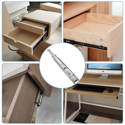 10 Inch Full Extension Ball Bearing Drawer Slides, 1 Pair Side Mount Rails For Dresser Cabinet Kitchen, Silver Finish