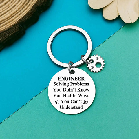 Keychain Gift For Students And Pros Alike A Funny Yet Practical Graduation Token For Mechanical Civil Architectural Software And Electrical Engineers And A Great Teacher Appreciation Gift with 30mm stainless steel pendant and gear charm