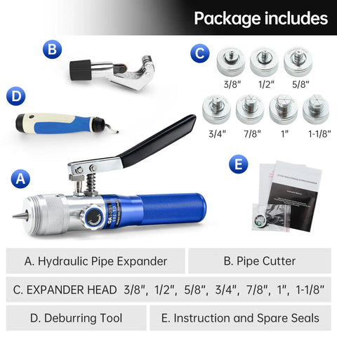 Portable Hydraulic Swaging Tool Kit For Copper Tubing Expands 3/8 To 1 1/8 Inch, Aluminum Alloy Build, package includes tools