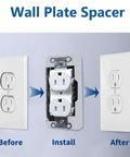 Heavy Duty Metal Wall Plate Spacers For Electrical Box And 12 Pack Outlet Shim Kit showing installation process for secure fit.