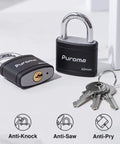 Two Pack Keyed Padlocks With 3 Keys Alike, 7/8 Inch Hardened Steel Shackle, Heavy-Duty Locks With Vinyl Covered Metal Body