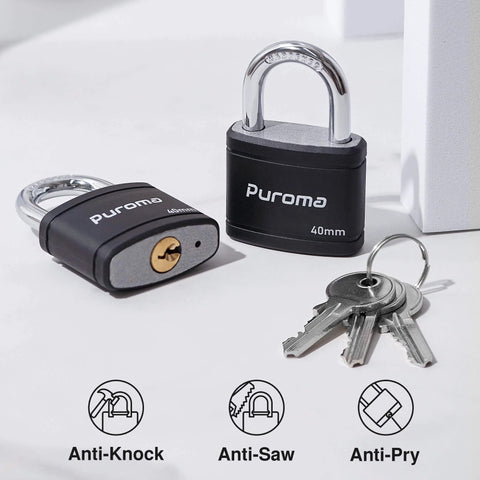 Two Pack Keyed Padlocks With 3 Keys Alike, 7/8 Inch Hardened Steel Shackle, Heavy-Duty Locks With Vinyl Covered Metal Body
