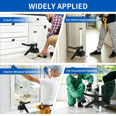 Greywolf Multi-Function Furniture Lifter With Dual Arm Jacks For Cabinet Raising And Tile Height Adjustment in various applications.