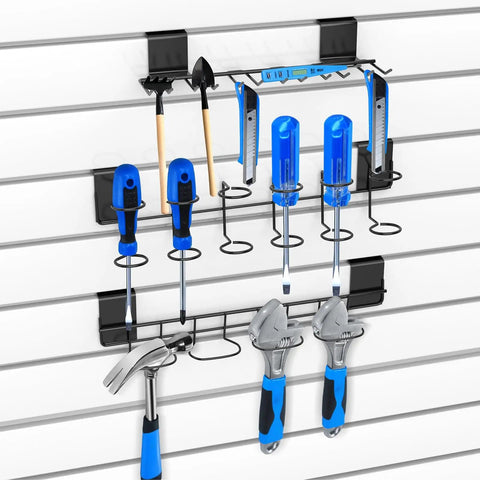 Six Pack Slatwall Screwdriver And Plier Holders Set Stainless Steel Slat Wall Tool Hooks Multi Ring Organizers for shop display