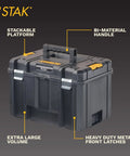 Extra Large TSTAK Tool Box With Removable Tray For Quick Tool Access And Water Debris Resistant Build with bi-material handle