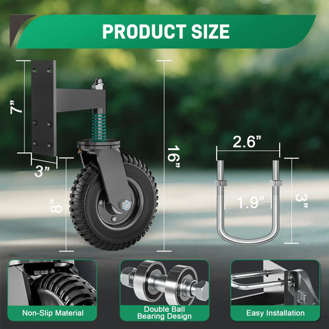 Heavy Duty Gate Wheel With 8 Inch Wheel, Spring Loaded Caster For Wooden And Metal Gates, 700 Lbs Capacity, diagram