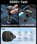 Close-up of car charger emphasizing temperature control and safety features for Drone Charger Kit With 100W USB C And USB A Fast Power Adapter And 130W Car Charger For Mavic 4 Pro Mavic 3 Air 3 Mini Avata Neo Flip Controller Hub And Camera Accessories.