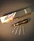 Leathercraft 4 In 1 Awl Tool Set With Interchangeable Blades For Leatherworking Includes Two Sizes Awl Blades Scratch Awl Lacing Fid