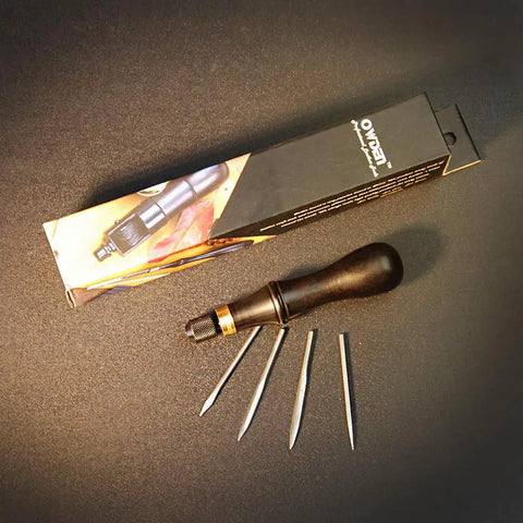 Leathercraft 4 In 1 Awl Tool Set With Interchangeable Blades For Leatherworking Includes Two Sizes Awl Blades Scratch Awl Lacing Fid